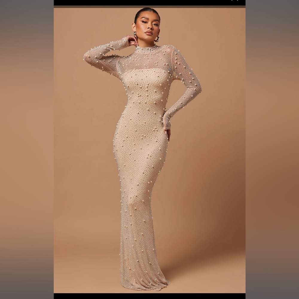 Nude Embellished Maxi Dress Size Small